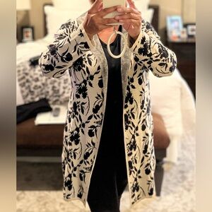 Belldini Black and Cream Floral Cardigan